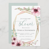 新鮮な春の花と葉の赤ちゃんシャワー 招待状 (正面/裏面)