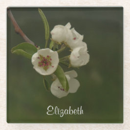 新鮮な春梨の花のパーソナライズされた写真 ガラスコースター