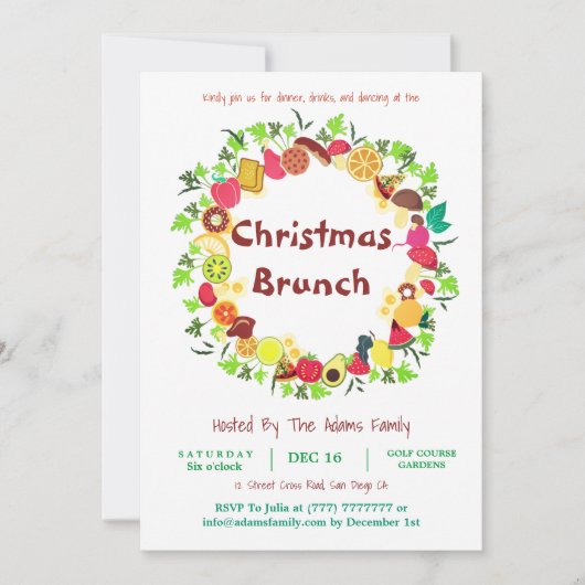 新鮮な果物と野菜のクリスマスメニュー 招待状 (正面)