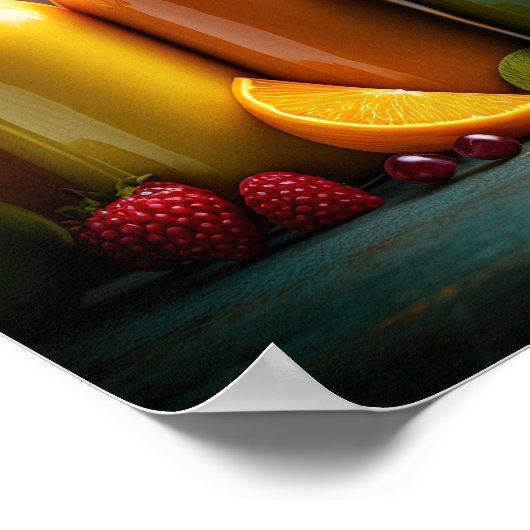 新鮮な果物と野菜ジュースのボトル。 ポスター (角)