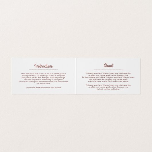 新鮮な果物の家の缶詰商品及びベーキングのこつのラベル 名刺 (内部フラット)