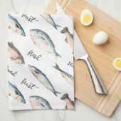 新鮮な海鮮魚の饗宴 キッチンタオル (四つ折り)