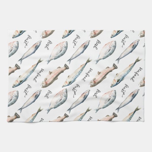 新鮮な海鮮魚の饗宴 キッチンタオル (横)