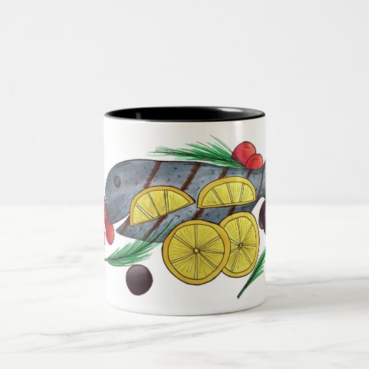 新鮮な焼き魚ギリシャのシーフ地中海のィード ツートーンマグカップ (中央)