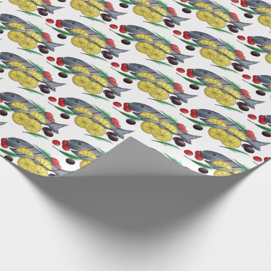 新鮮な焼き魚ギリシャのシーフ地中海のィード ラッピングペーパー (角)