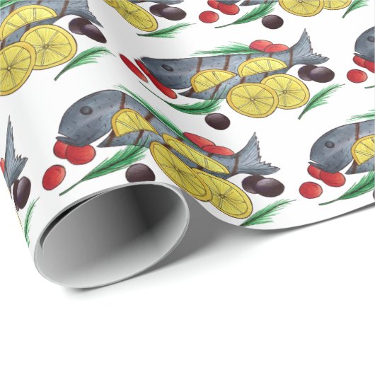 新鮮な焼き魚ギリシャのシーフ地中海のィード ラッピングペーパー (ロールコーナー)