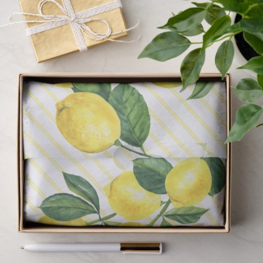 新鮮な田舎地方レモンの水の色のピンストライプ 薄葉紙 (ギフト)