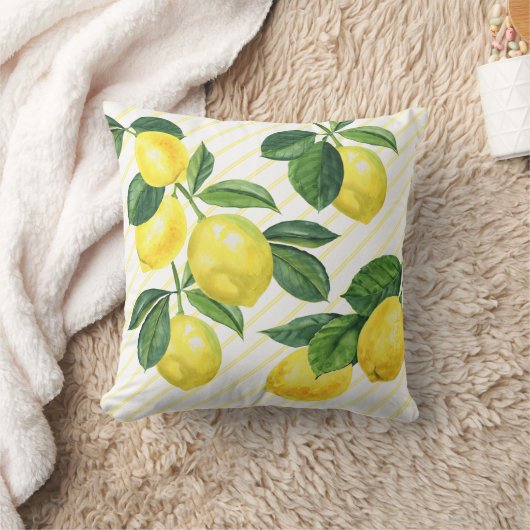 新鮮な田舎風レモンの水の色のピンストライプ クッション (ブランケット)