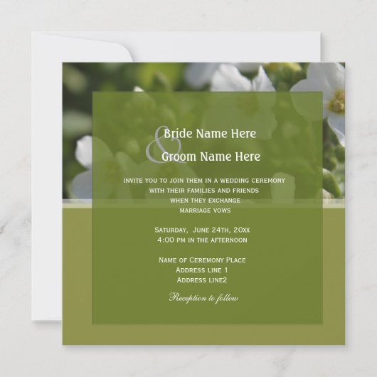 新鮮な白い庭の花 結婚式パーティー 招待状 (正面)