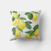 新鮮な素朴なレモンの水の色、田舎の白い木 クッション (裏面)