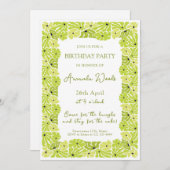 新鮮な葉の縁ど誕生祝い 招待状 (正面/裏面)