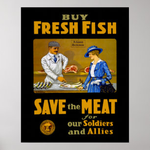 新鮮な買魚のヴィンテージWW1レトロ愛国的 ポスター