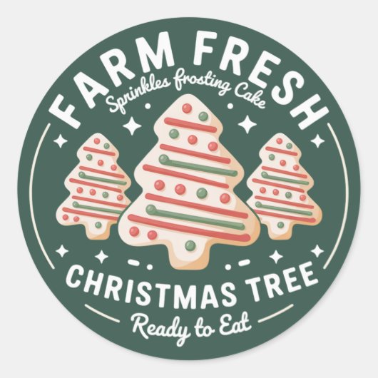 新鮮な農場のクリスマスツリーケーキ クリスマス ホリデー ラウンドシール (正面)