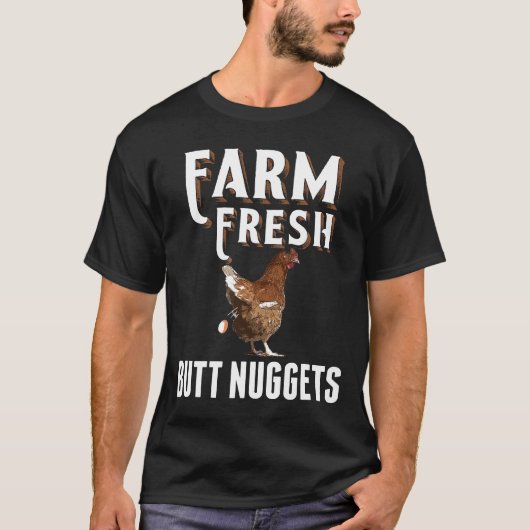 新鮮な農場のヒヨコ尻肉ナゲットと農家の男 Tシャツ (正面)
