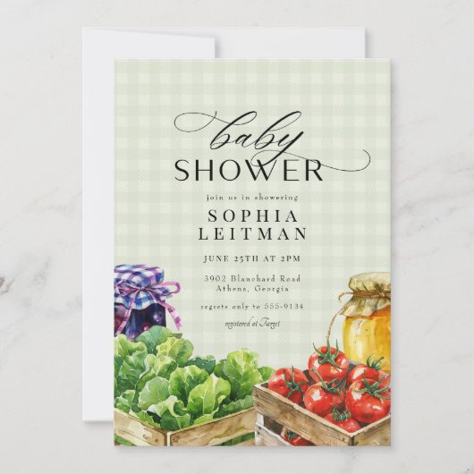 新鮮な農家市場地元で育った赤ちゃんシャワー 招待状 (正面)