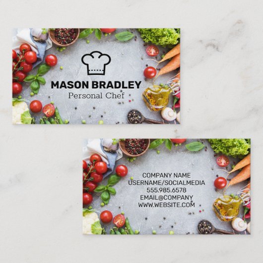 新鮮な農産物 | Chef Hat Logo名刺 名刺 (正面/裏面)
