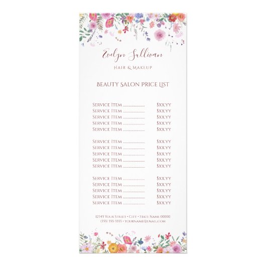 新鮮な野生の花の価格表ラックカード ラックカード (正面)