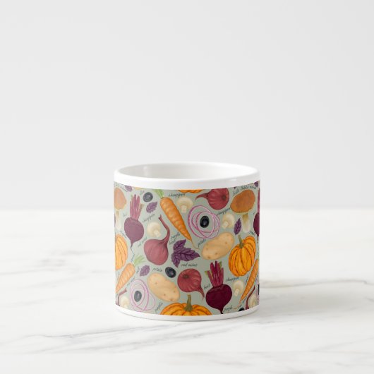 新鮮な野菜からのレトロの背景 エスプレッソカップ (正面)