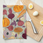 新鮮な野菜からのレトロの背景 キッチンタオル (四つ折り)