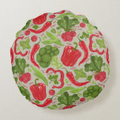 新鮮な野菜からの明るいパターン ラウンドクッション (裏面)
