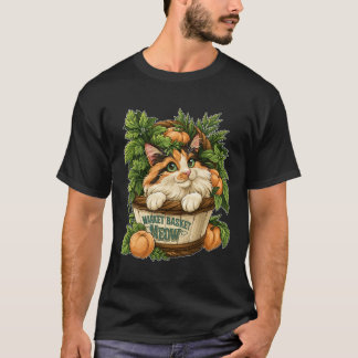 新鮮な野菜とマーケットバスケットの中のニャンコ Tシャツ
