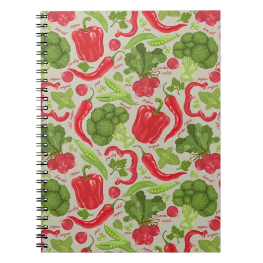 新鮮な野菜の明るい模様 ノートブック (正面)