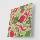 新鮮な野菜の鮮やかなパターン スクエア壁時計 (傾斜)