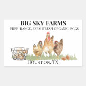 新鮮な鶏卵　農場直送　水彩画風の絵付きの卵の箱 長方形シール (正面)