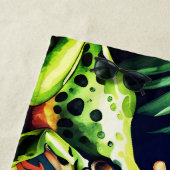 新鮮な、水の色の上に緑とオ葉レンジのカエル ビーチタオル (インサイチュ)