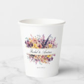新鮮な、野の花の花束、手書き結婚、 紙コップ (正面)