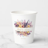 新鮮な、野の花の花束、手書き結婚、 紙コップ (正面)