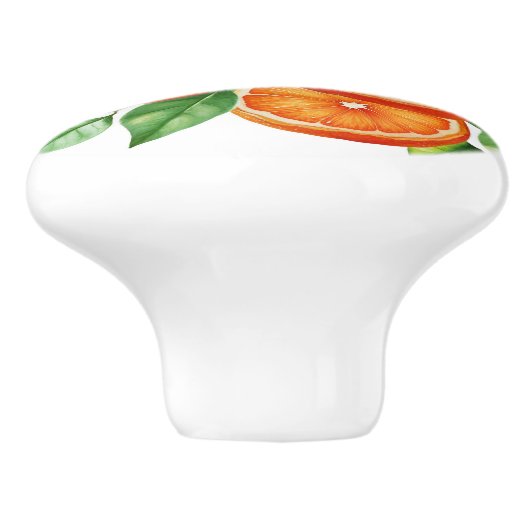 新鮮やかしい皮をむいたオレンジの切り身の静止ライフ セラミックノブ (側面)