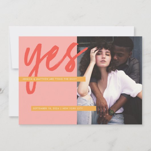 新鮮モダンなはっきりしたコーラルピンクの写真デートを保存 招待状 (正面)