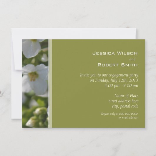新鮮白い庭の花婚約パーティ 招待状 (正面)