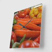 新鮮野菜の収穫 スクエア壁時計 (傾斜)