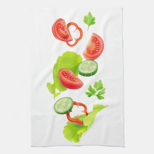 新鮮野菜の落下 キッチンタオル (縦)