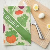 新鮮野菜フローラカラフル模様 キッチンタオル (四つ折り)