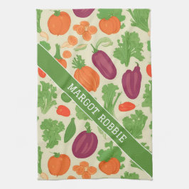 新鮮野菜フローラカラフル模様 キッチンタオル