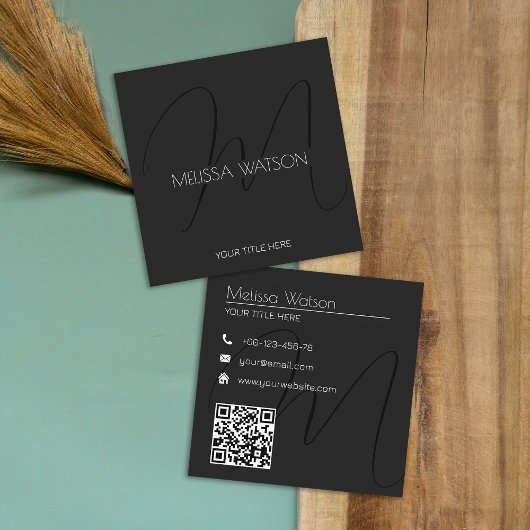 新鮮黒ミニマルQRコモダンード スクエア名刺