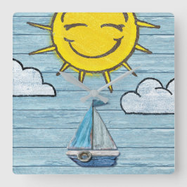 方カスタム形壁時計ドリフトウッドビーチデザイン スクエア壁時計