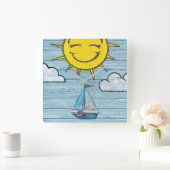 方カスタム形壁時計ドリフトウッドビーチデザイン スクエア壁時計 (ホーム)