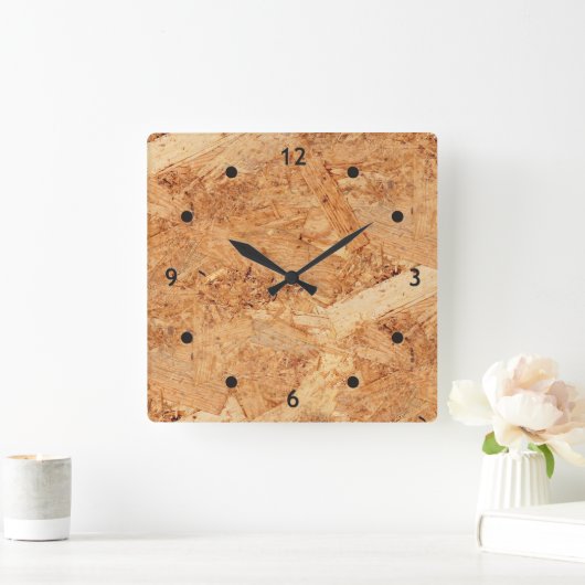 方向づけられた繊維板- OSBの継ぎ目が無いパターン スクエア壁時計 (ホーム)