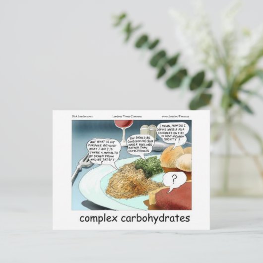 方法あまりにも複雑な炭水化物のおもしろい贈り物&ティー ポストカード (スタンド正面)