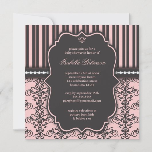 方法ピンクの黒のベビーシャワーの小さいプリンセス 招待状 (裏面)