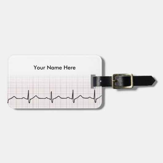 方眼紙のEKGの心拍、PhD (医者)の脈拍 ラゲッジタグ (正面横)