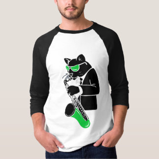 方針サクソフォーン猫-緑 Tシャツ