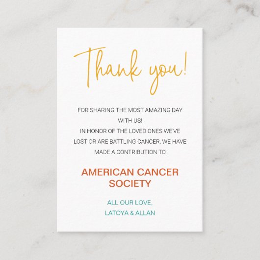 施カラフル設に感謝結婚 プレイスカード (正面)