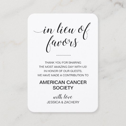 施素朴設の恩恵に代わって結婚いる プレイスカード (正面)