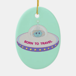 旅が好きなかわいい宇宙人と空飛ぶ円盤 セラミックオーナメント