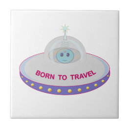 旅が好きなかわいい宇宙人と空飛ぶ円盤 タイル
